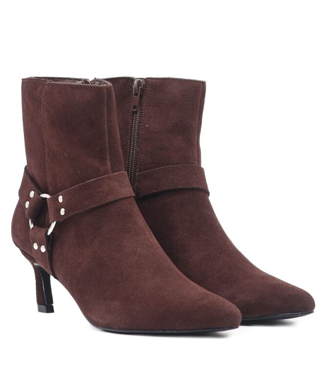 La Strada La Strada dames enkellaarsjes donker bruin Dk Brown Cow Suede La Strada Dames Enkellaarzen in Bruin online kopen