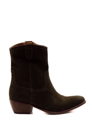 Belang dames enkellaarsjes groen suede