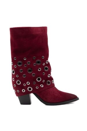 Julie Dee dames enkellaarsjes rood suede