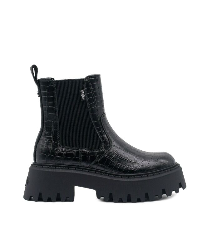 Buffalo Buffalo dames enkelboots plateau zwart Vegan Nappa Croco Black Buffalo Dames Platform Enkellaarzen in Zwart online kopen