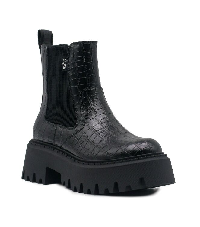 Buffalo Buffalo dames enkelboots plateau zwart Vegan Nappa Croco Black Buffalo Dames Platform Enkellaarzen in Zwart online kopen