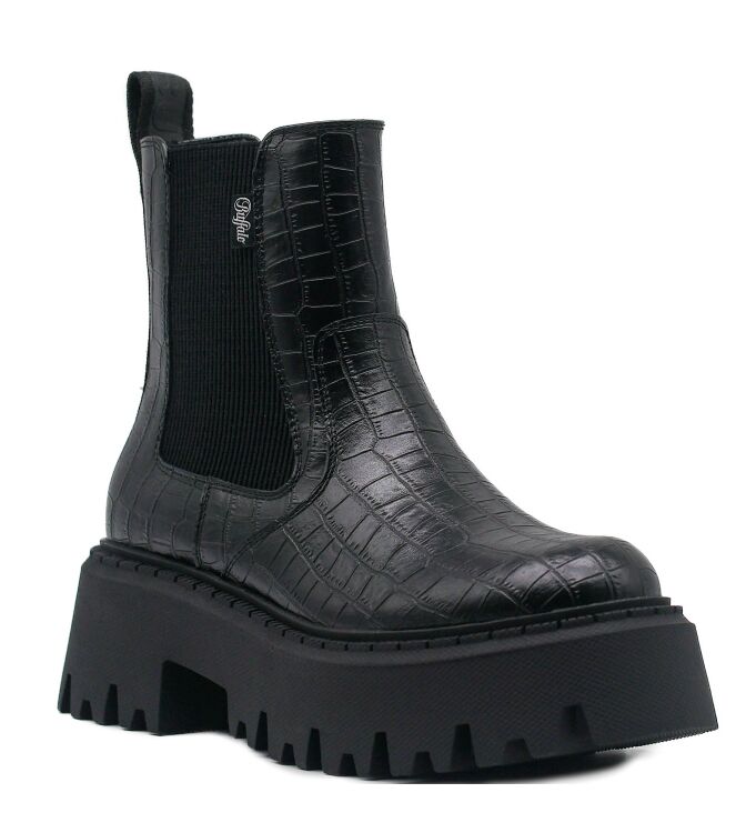 Buffalo Buffalo dames enkelboots plateau zwart Vegan Nappa Croco Black Buffalo Dames Platform Enkellaarzen in Zwart online kopen