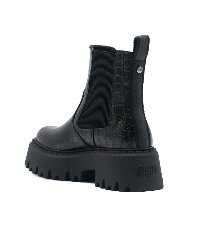 Buffalo Buffalo dames enkelboots plateau zwart Vegan Nappa Croco Black Buffalo Dames Platform Enkellaarzen in Zwart online kopen