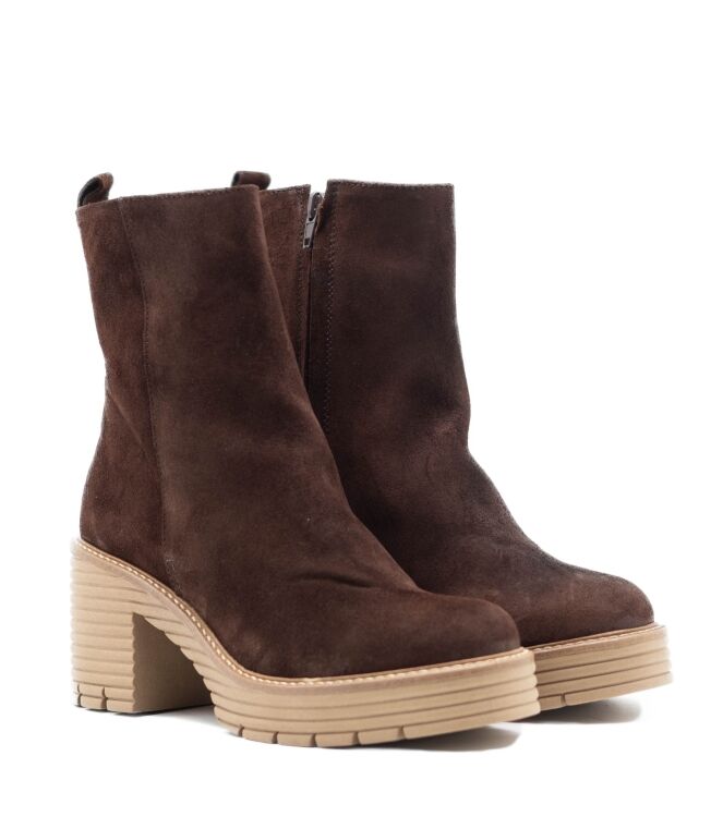 Belang Belang dames enkelboots plateau bruin Velour Mustang Belang Dames Platform Enkellaarzen in Bruin online kopen