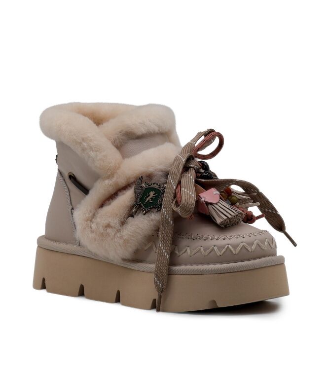 NAN-KU Couture NAN-KU Couture dames enkelboots gevoerd roze White Rose Nan-Ku Couture Dames Platform Enkellaarzen in Beige online kopen