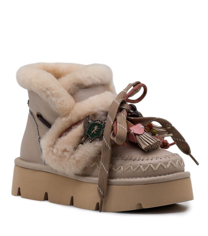NAN-KU Couture NAN-KU Couture dames enkelboots gevoerd roze White Rose Nan-Ku Couture Dames Platform Enkellaarzen in Beige online kopen