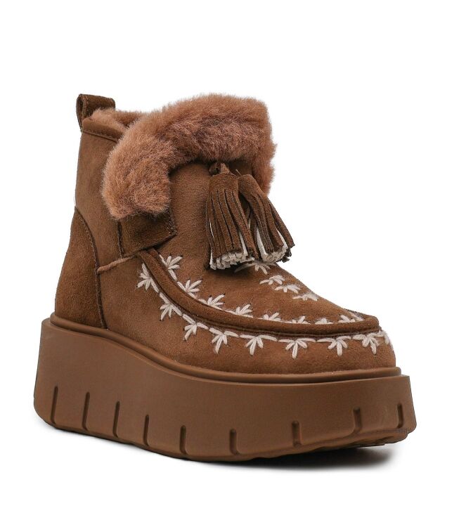 NAN-KU Couture NAN-KU Couture dames enkelboots gevoerd bruin Taupe Nan-Ku Couture Dames Platform Enkellaarzen in Bruin online kopen