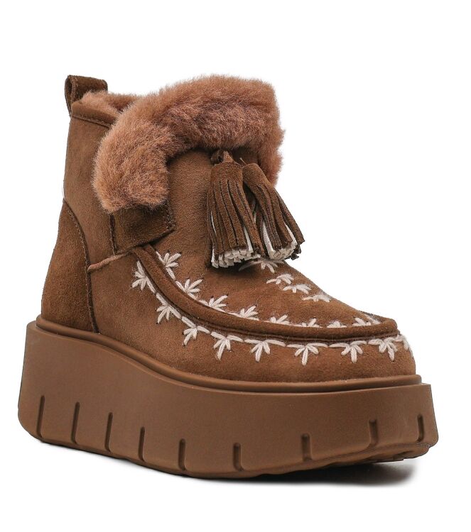 NAN-KU Couture NAN-KU Couture dames enkelboots gevoerd bruin Taupe Nan-Ku Couture Dames Platform Enkellaarzen in Bruin online kopen