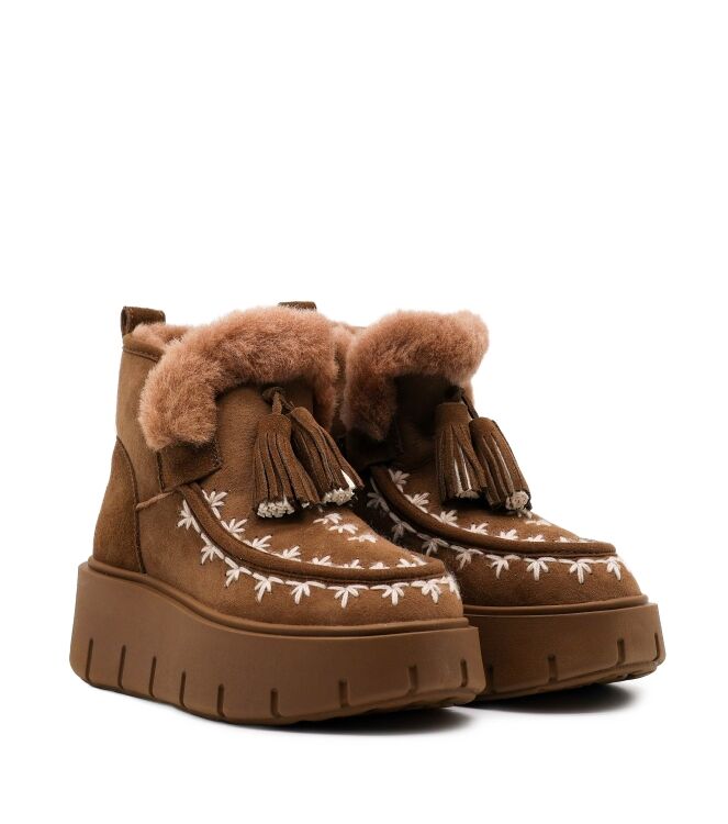 NAN-KU Couture NAN-KU Couture dames enkelboots gevoerd bruin Taupe Nan-Ku Couture Dames Platform Enkellaarzen in Bruin online kopen