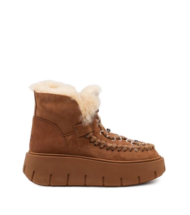 NAN-KU Couture NAN-KU Couture dames enkelboots gevoerd camel Camel Nan-Ku Couture Dames Platform Enkellaarzen in Naturel online kopen