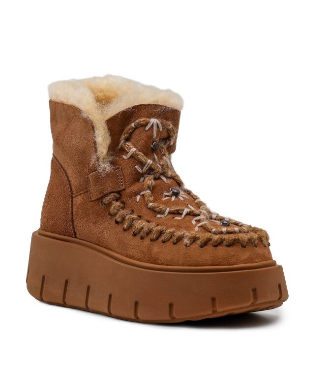 NAN-KU Couture NAN-KU Couture dames enkelboots gevoerd camel Camel Nan-Ku Couture Dames Platform Enkellaarzen in Naturel online kopen