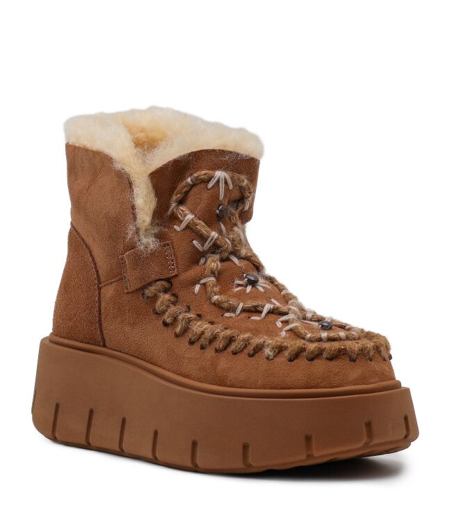 NAN-KU Couture NAN-KU Couture dames enkelboots gevoerd camel Camel Nan-Ku Couture Dames Platform Enkellaarzen in Naturel online kopen