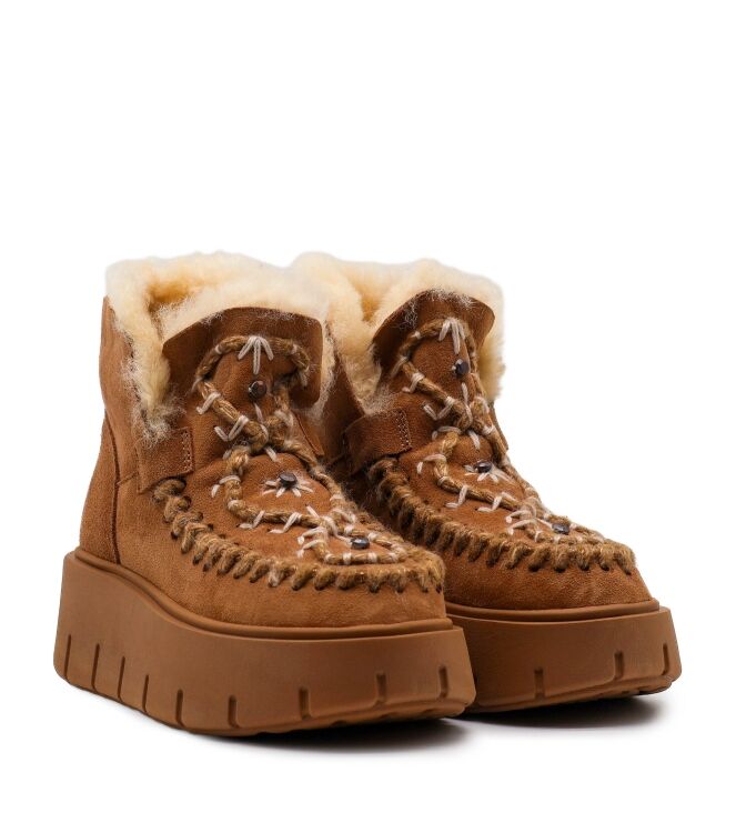 NAN-KU Couture NAN-KU Couture dames enkelboots gevoerd camel Camel Nan-Ku Couture Dames Platform Enkellaarzen in Naturel online kopen