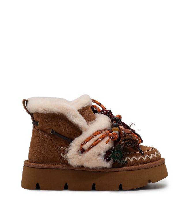 NAN-KU Couture NAN-KU Couture dames enkelboots gevoerd camel Camel Nan-Ku Couture Dames Platform Enkellaarzen in Naturel online kopen
