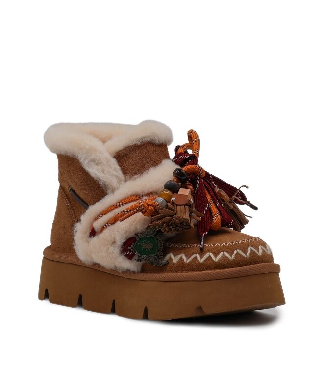 NAN-KU Couture NAN-KU Couture dames enkelboots gevoerd camel Camel Nan-Ku Couture Dames Platform Enkellaarzen in Naturel online kopen