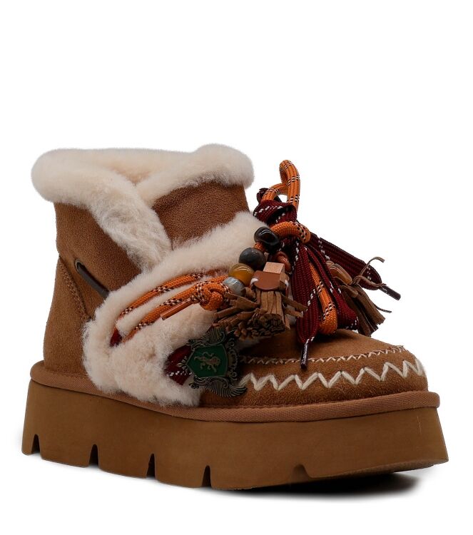 NAN-KU Couture NAN-KU Couture dames enkelboots gevoerd camel Camel Nan-Ku Couture Dames Platform Enkellaarzen in Naturel online kopen