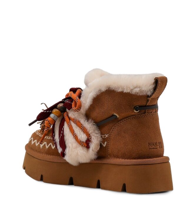 NAN-KU Couture NAN-KU Couture dames enkelboots gevoerd camel Camel Nan-Ku Couture Dames Platform Enkellaarzen in Naturel online kopen