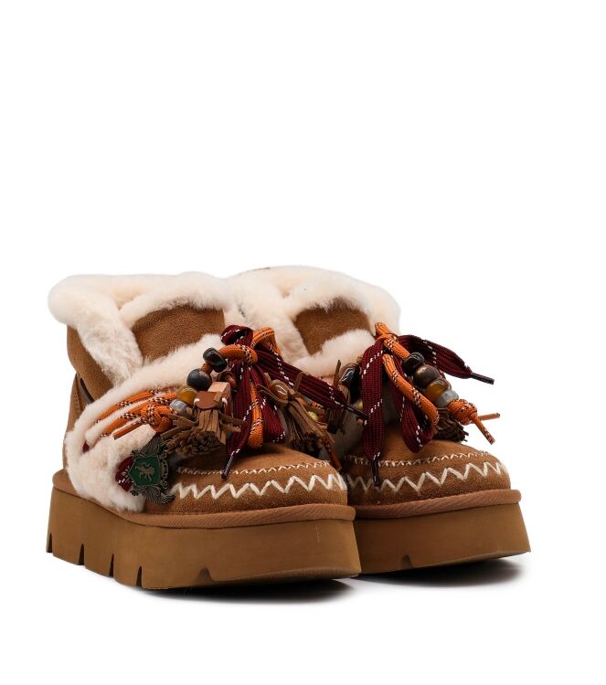 NAN-KU Couture NAN-KU Couture dames enkelboots gevoerd camel Camel Nan-Ku Couture Dames Platform Enkellaarzen in Naturel online kopen