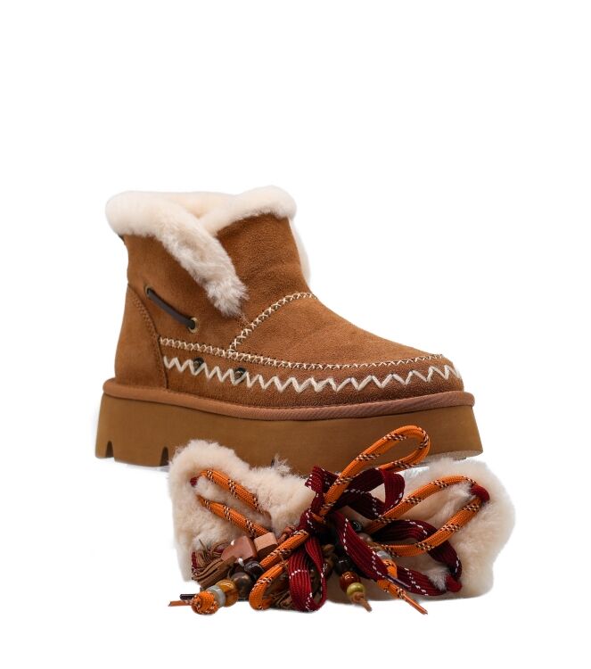 NAN-KU Couture NAN-KU Couture dames enkelboots gevoerd camel Camel Nan-Ku Couture Dames Platform Enkellaarzen in Naturel online kopen