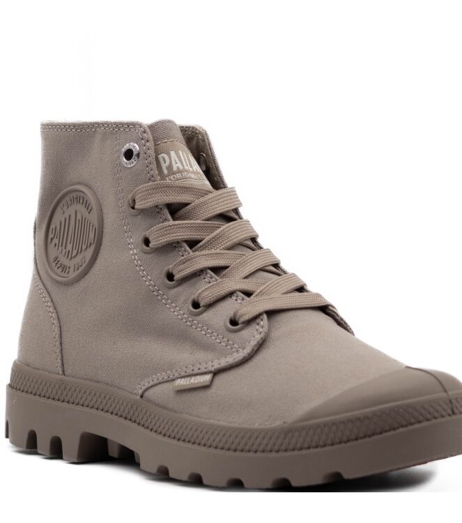 Palladium Palladium dames halfhoge veterschoenen bei Vintage Khaki Palladium Dames Hoge Veterschoenen in Beige online kopen