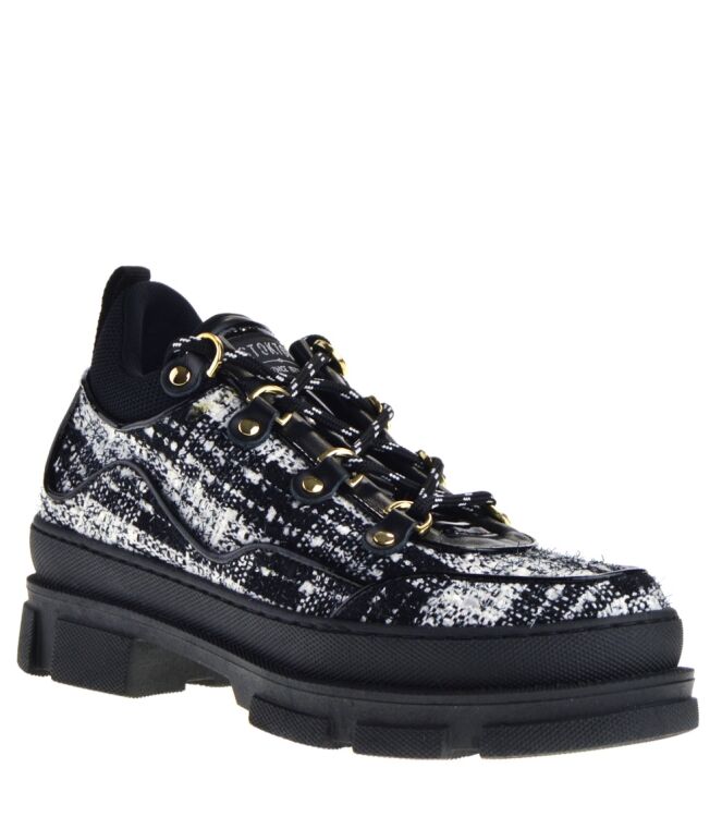 Stokton Stokton dames veterschoenen zwart combi Ronet Bianco Nero Stokton dames hoge veterschoenen in zwart online kopen