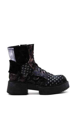Papucei dames veterboots zwart combi