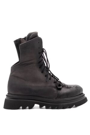 papucei dames veterboots zwart grijs