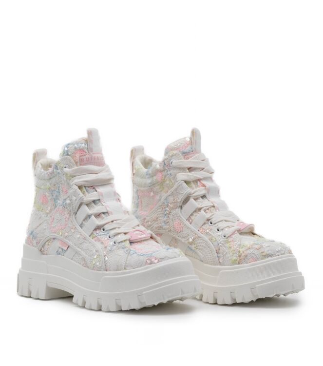 buffalo  Dames Halfhoge Veterschoenen Wit 