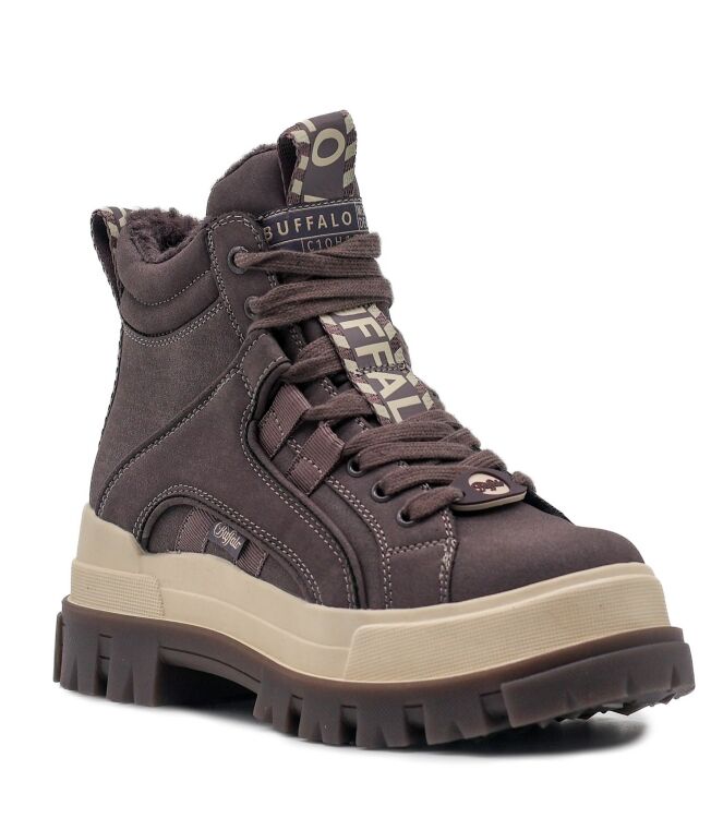 Buffalo Buffalo dames veterschoenen grijs vegan Mauve Vegan Buffalo Dames Hoge Veterschoenen in Mauve online kopen