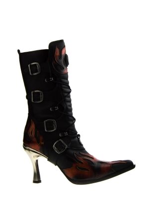 New Rock dames veterboots op hak zwart