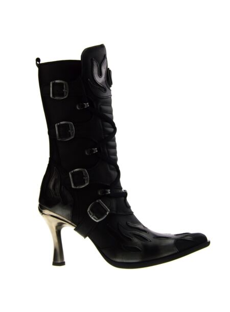 New rock Dames veterboots op hak zwart