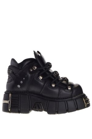 New Rock halfhoge dames veterboots zwart