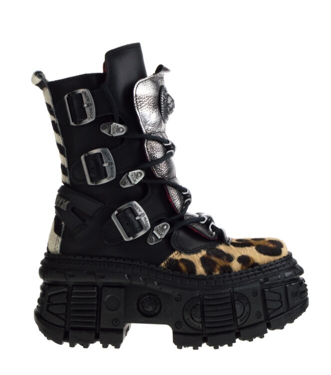 New Rock New Rock dames veterschoenen zwart combi Negro New Rock Dames Platform Hoge Veterschoenen in Zwart online kopen