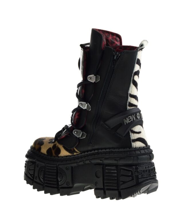 New Rock New Rock dames veterschoenen zwart combi Negro New Rock Dames Platform Hoge Veterschoenen in Zwart online kopen