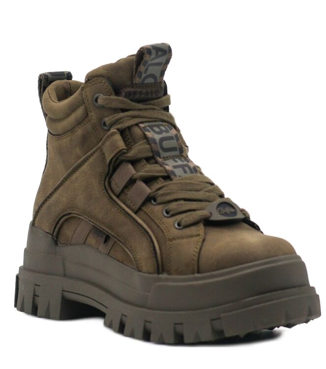 Buffalo Buffalo dames veterboots groen vegan Vegan Nubuck Khaki Buffalo Veterschoenen in Groen online kopen.