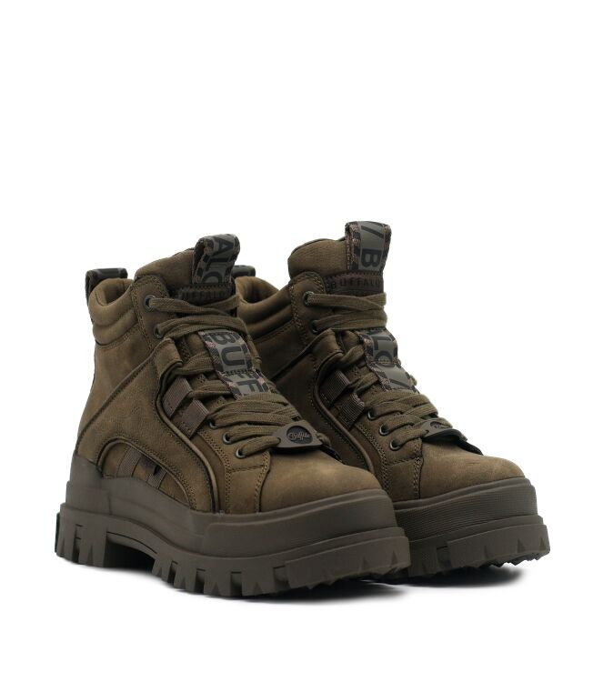 Buffalo Buffalo dames veterboots groen vegan Vegan Nubuck Khaki Buffalo Veterschoenen in Groen online kopen.