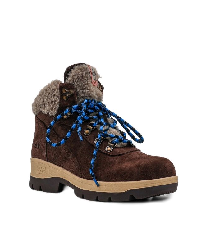 3P 3P dames veterboots gevoerd bruin Suede Teddy Coffee 3P Halfhoge Dames Veterschoenen in Bruin online kopen