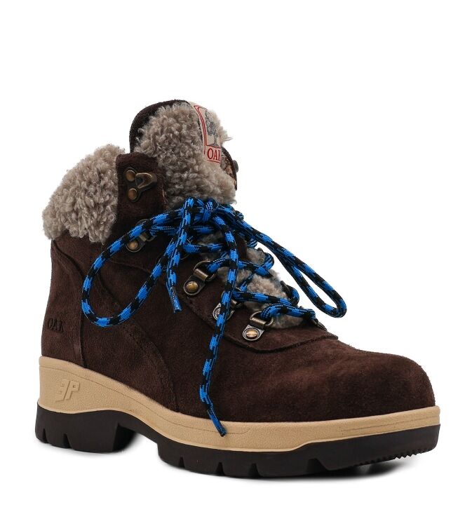 3P 3P dames veterboots gevoerd bruin Suede Teddy Coffee 3P Halfhoge Dames Veterschoenen in Bruin online kopen
