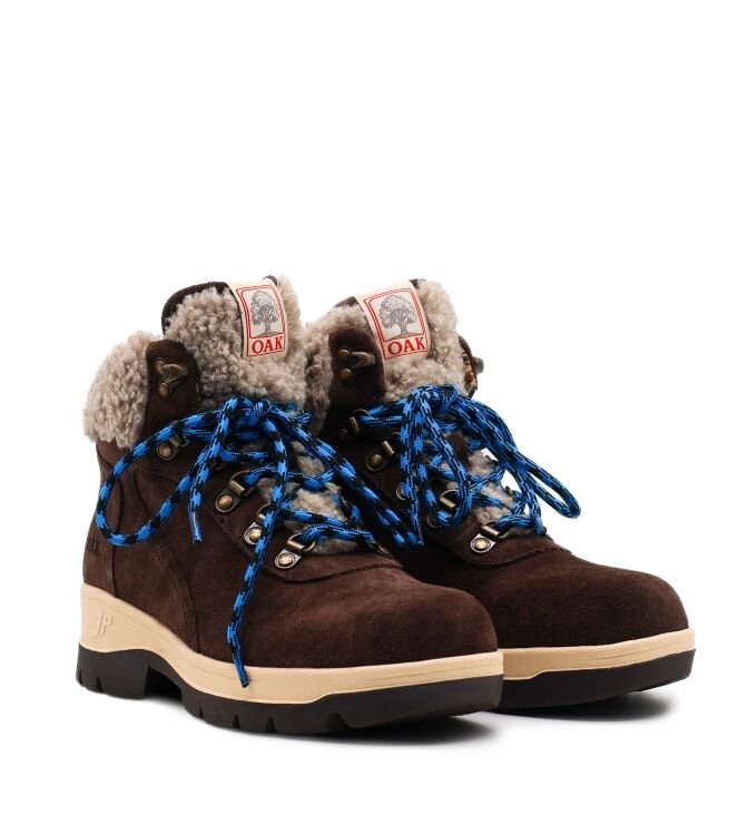 3P 3P dames veterboots gevoerd bruin Suede Teddy Coffee 3P Halfhoge Dames Veterschoenen in Bruin online kopen