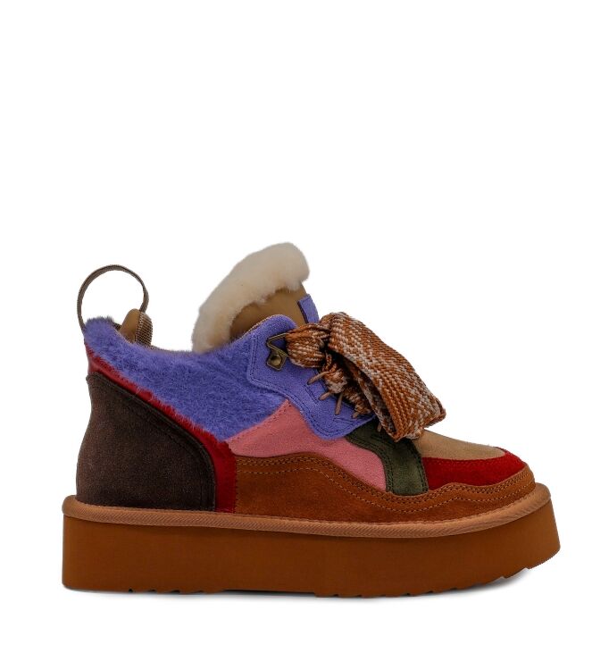 Miss Olivia Miss Olivia dames veterboots gevoerd naturel Suede Cuoio Red Miss Olivia Dames Platform Half Hoge Veterboots in Naturel Combi online kopen