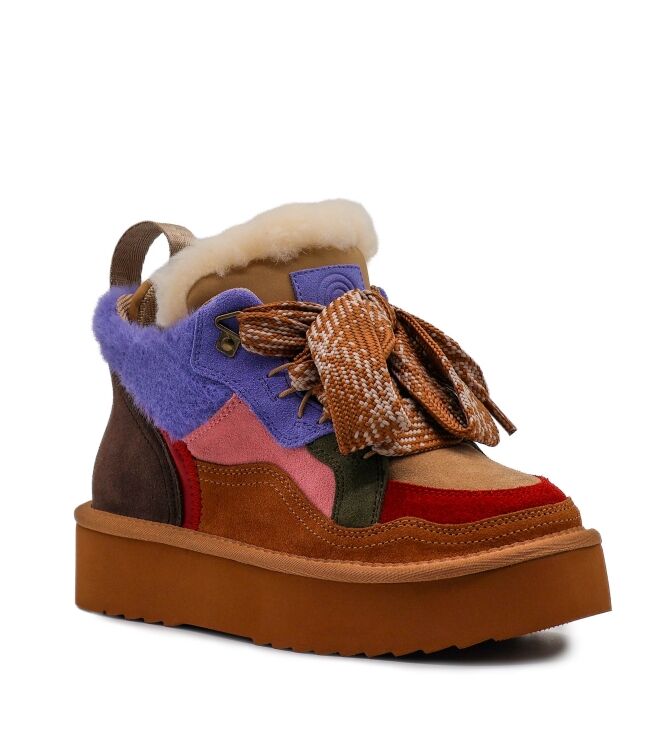 Miss Olivia Miss Olivia dames veterboots gevoerd naturel Suede Cuoio Red Miss Olivia Dames Platform Half Hoge Veterboots in Naturel Combi online kopen