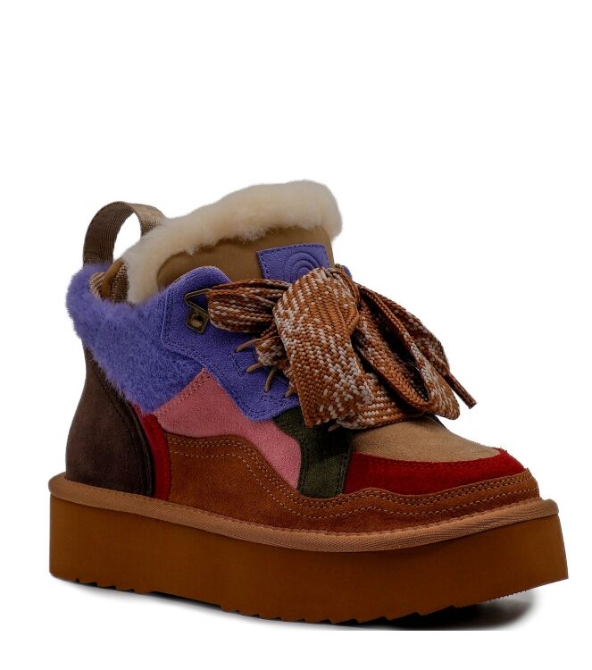 Miss Olivia Miss Olivia dames veterboots gevoerd naturel Suede Cuoio Red Miss Olivia Dames Platform Half Hoge Veterboots in Naturel Combi online kopen