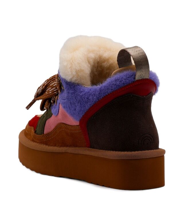 Miss Olivia Miss Olivia dames veterboots gevoerd naturel Suede Cuoio Red Miss Olivia Dames Platform Half Hoge Veterboots in Naturel Combi online kopen