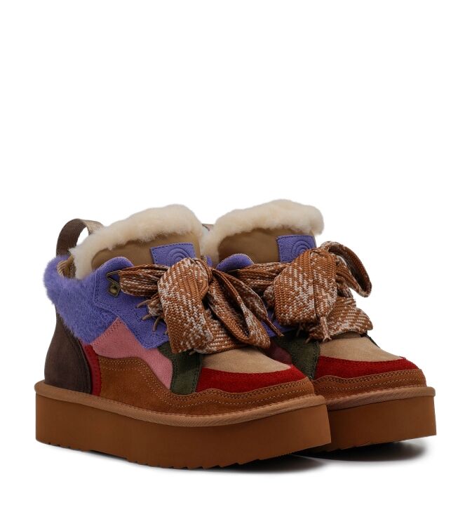 Miss Olivia Miss Olivia dames veterboots gevoerd naturel Suede Cuoio Red Miss Olivia Dames Platform Half Hoge Veterboots in Naturel Combi online kopen