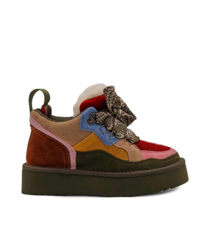 Miss Olivia Miss Olivia dames veterboots gevoerd multi Suede Olive Pink Miss Olivia Dames Platform Half Hoge Veterboots in Olijf Groen Combi online kopen