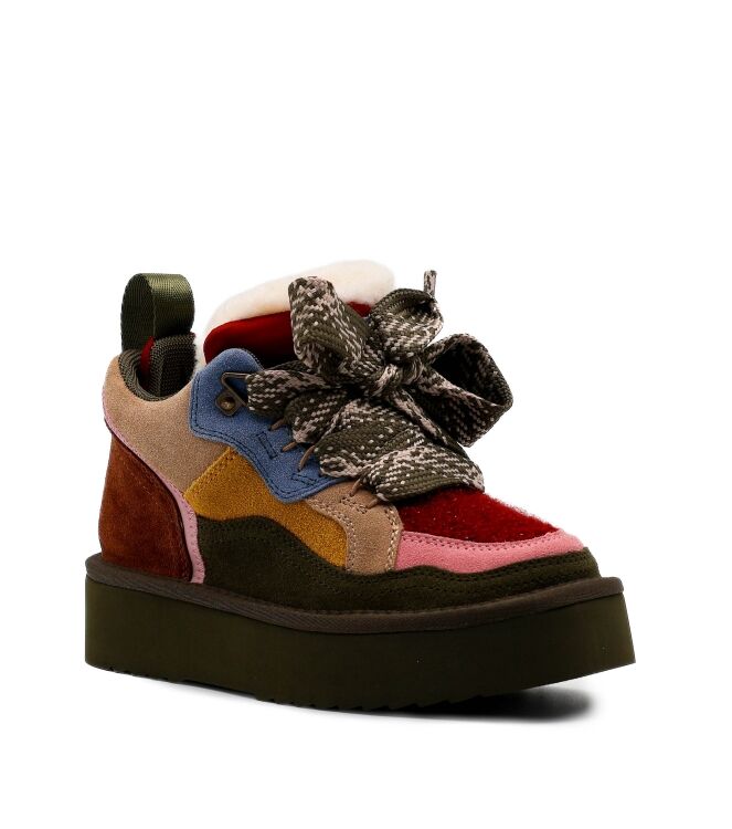 Miss Olivia Miss Olivia dames veterboots gevoerd multi Suede Olive Pink Miss Olivia Dames Platform Half Hoge Veterboots in Olijf Groen Combi online kopen