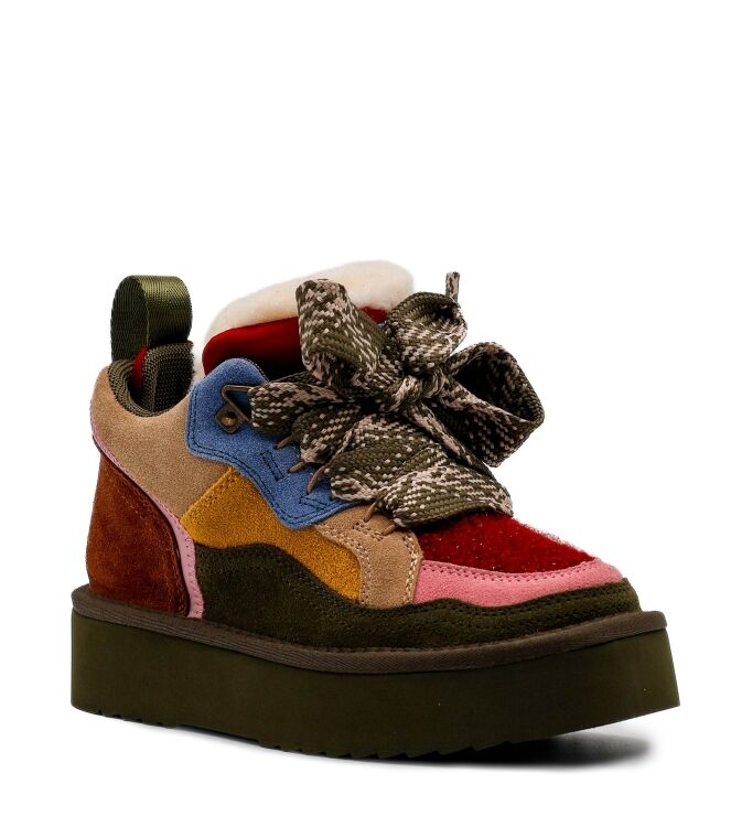 Miss Olivia Miss Olivia dames veterboots gevoerd multi Suede Olive Pink Miss Olivia Dames Platform Half Hoge Veterboots in Olijf Groen Combi online kopen