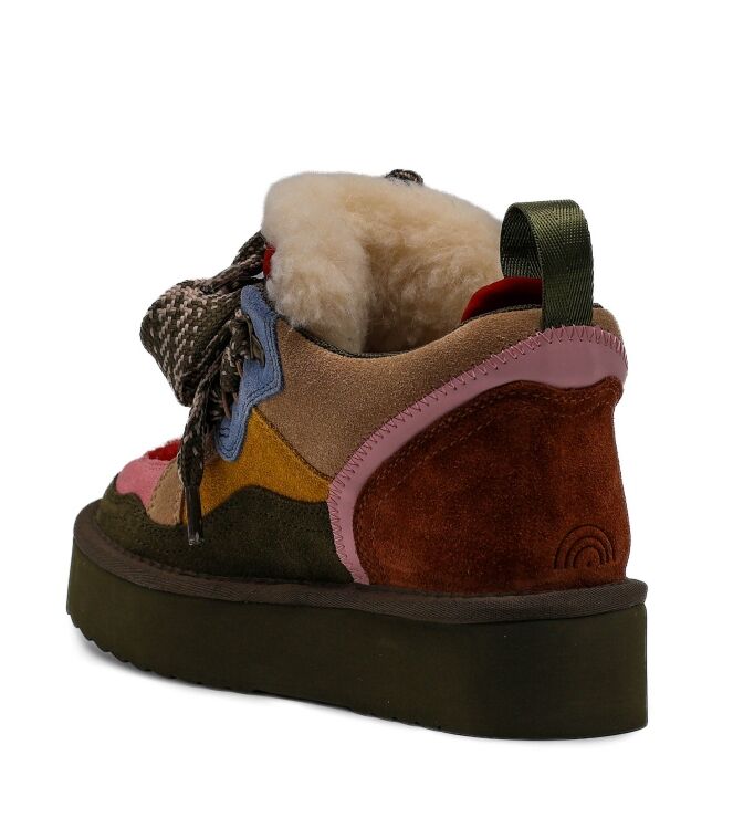 Miss Olivia Miss Olivia dames veterboots gevoerd multi Suede Olive Pink Miss Olivia Dames Platform Half Hoge Veterboots in Olijf Groen Combi online kopen