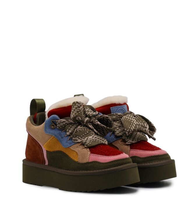 Miss Olivia Miss Olivia dames veterboots gevoerd multi Suede Olive Pink Miss Olivia Dames Platform Half Hoge Veterboots in Olijf Groen Combi online kopen