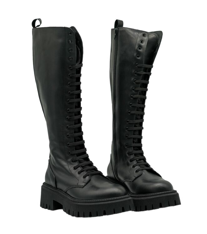 Gisel Moire dames veter laarzen zwart 11 zwart leer Direct leverbaar uit de webshop van www.taft.nl/